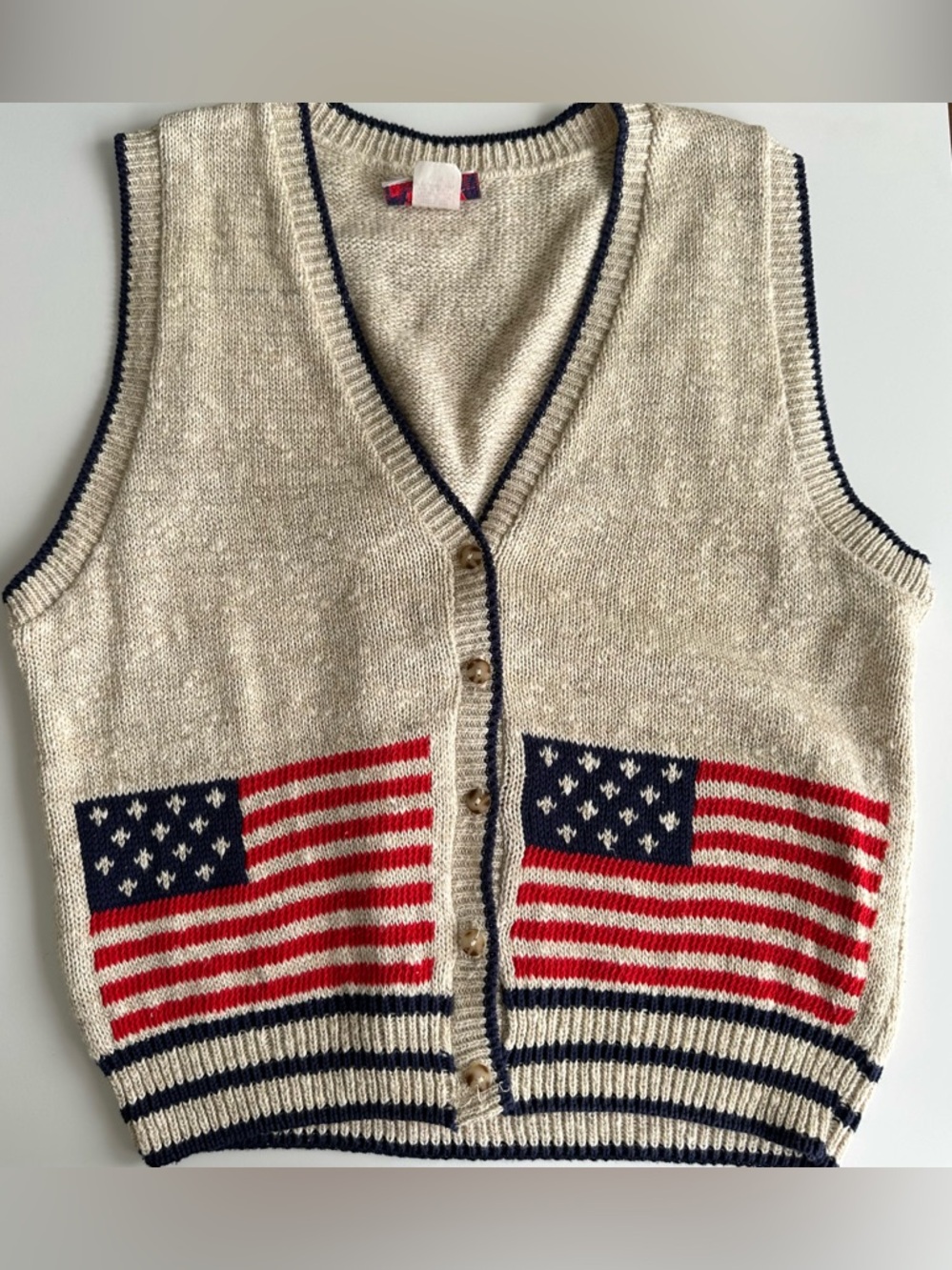 Vintage USA America Knit Sweater Vest American Flag Medium